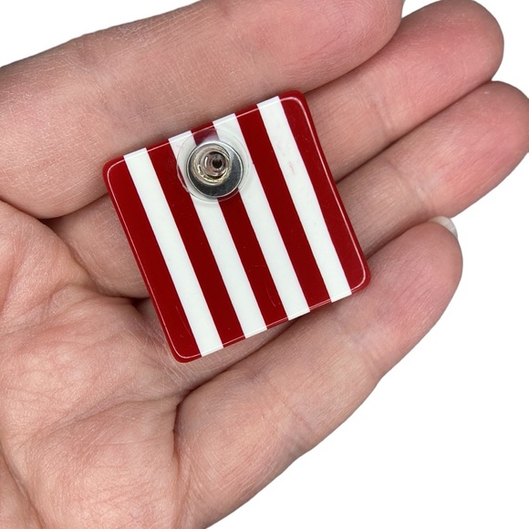 Red and White Striped Large Square Earrings - Picture 6 of 10